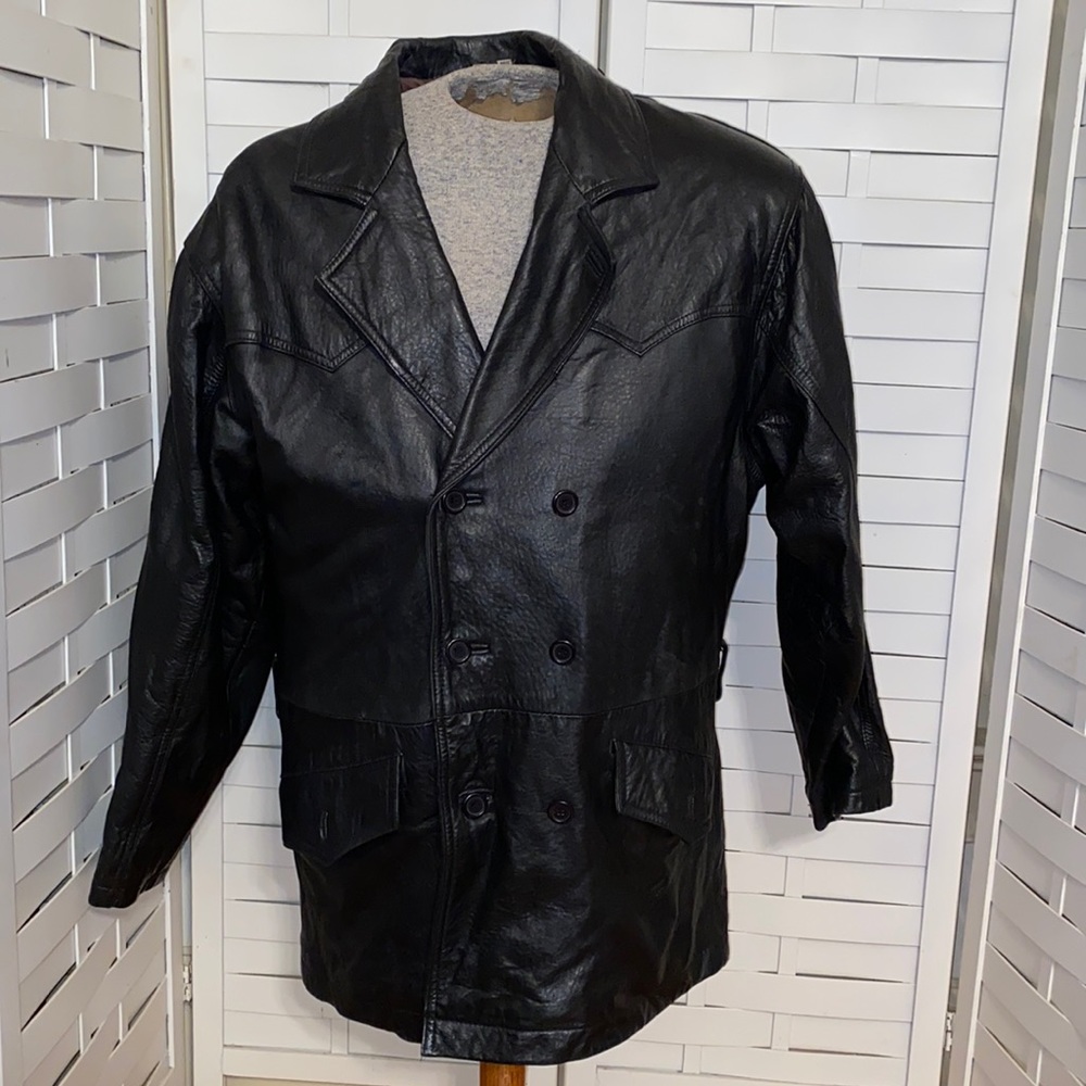 Skins by Tora men’s vintage black leather jacket coat